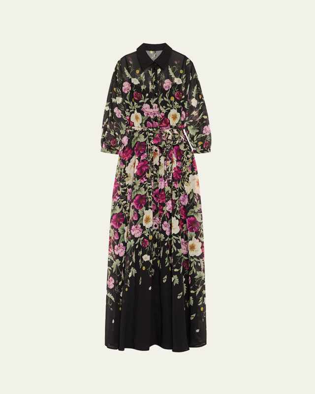 Floral-Print Chiffon Shirt Gown